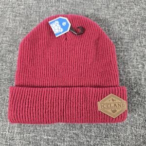 Iceland NWT Small Patch Winter Cuff Red Knit Hat Unisex